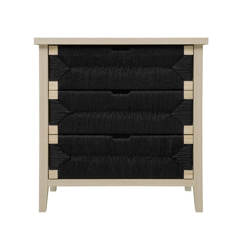 3 Drawer Buffet Sideboard with Adjustable Shelves, Storage Cabinet with Natural Seaweed Decor Doors