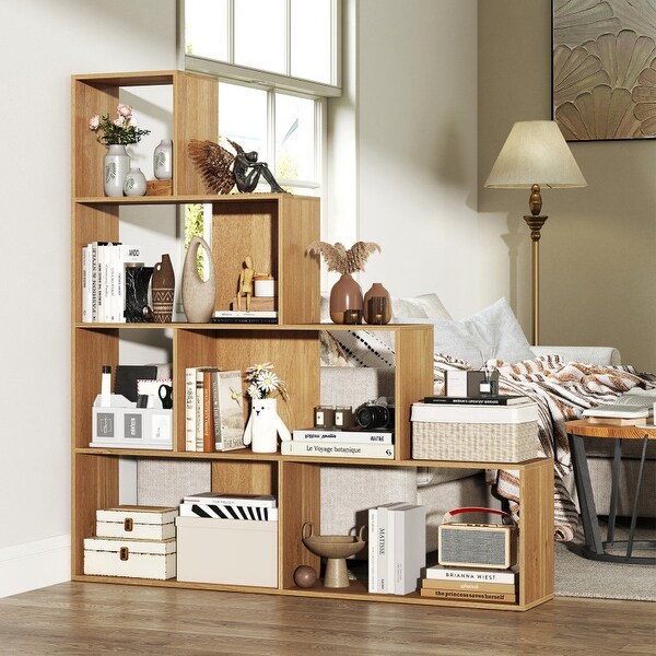Engineered Wood Geometric Bookcase with 6 Cubes 4 Tier - 60