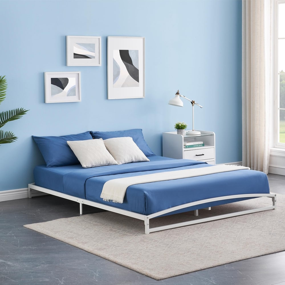 White 6 Inch Metal Platform Low Profile Bed Frame
