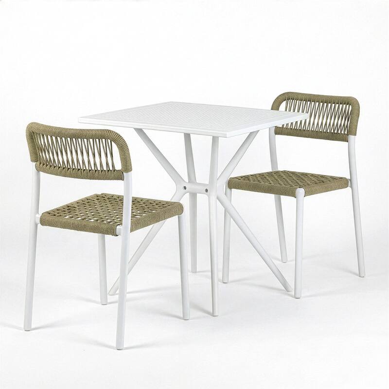 Belen Basma Beige White Outdoor Dining 2 Seats Set