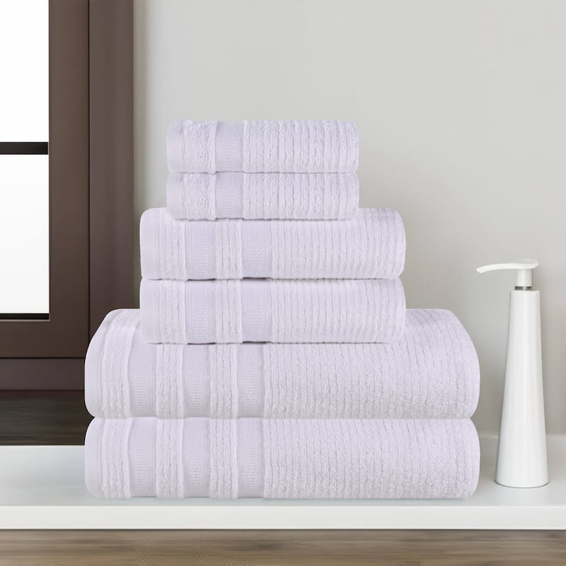 Superior Brea Zero Twist Cotton Ribbed Modern 6 Piece Bathroom Towel Set - White