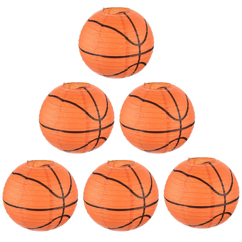 6Pcs Basketball Paper Lantern for Party Decorations, Orange Black - Orange Black
