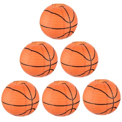 6Pcs Basketball Paper Lantern for Party Decorations, Orange Black - Orange Black