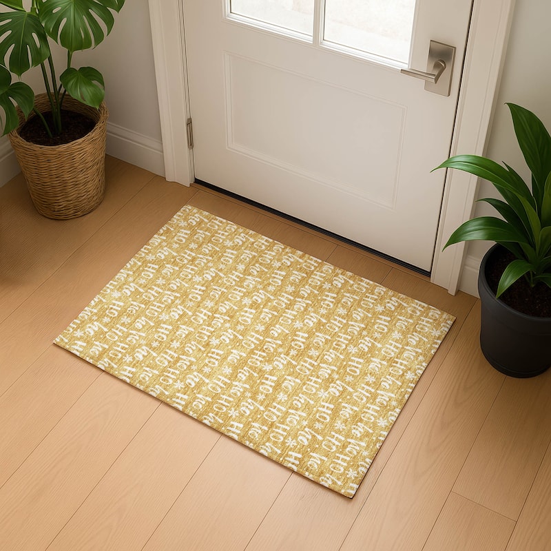 Premium Washable Super Soft Christmas Ho Ho Mayfield Rug - Gold - 1'8" x 2'6"