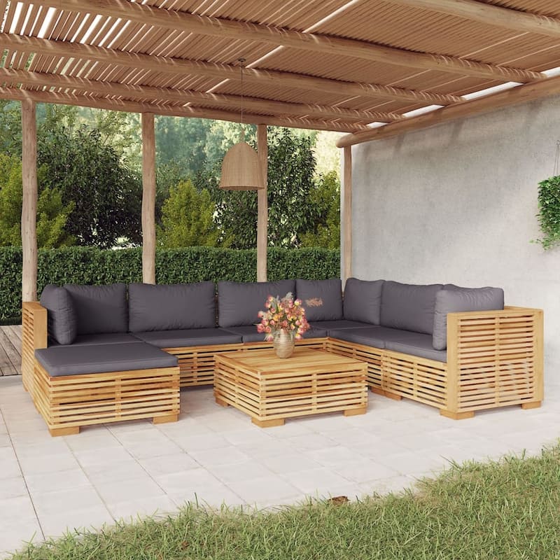 vidaXL 3 Piece Patio Lounge Set with Cushions Solid Wood Teak - 27.4" x 27.4" x 23.6"