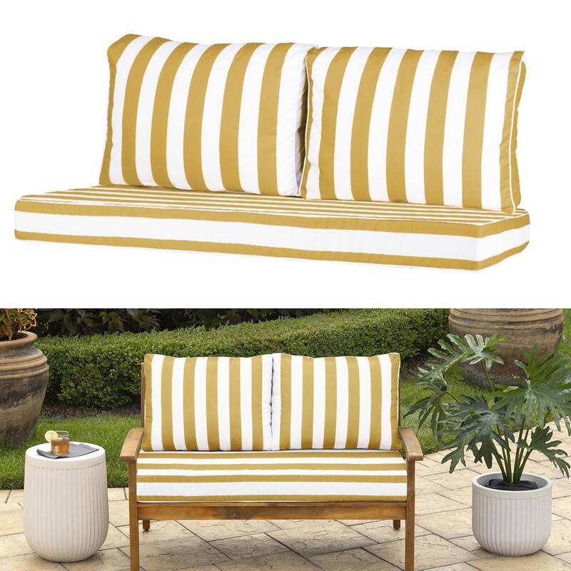 Outdoor Loveseat Cushion Set (Set of 1 Seats,48x24in, 2 Backs,24x18in ) - 24X48X5in - Yellow White Stripes