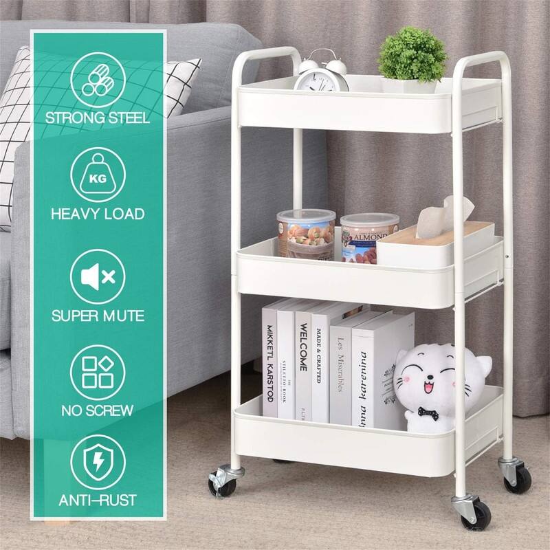 3-Tier Rolling Cart - 12"D x 17.3"W x 31.1"H