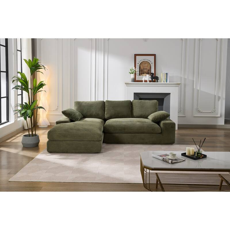 Green 98.4" L-Shaped 4-Seat Modular Sofa with Chaise - Army Green
