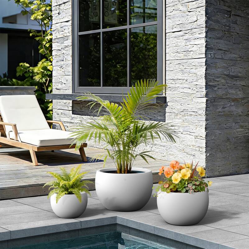 Concrete Round Bowl Planter with Drainage Hole(Upgraded Interior)