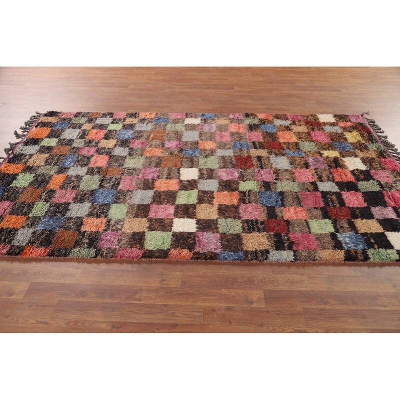 Hand Knotted Oriental 100% Wool Carpet Modern All-Over Multi-Colored Moroccan Area Rug - 8' 5'' X 4' 10''