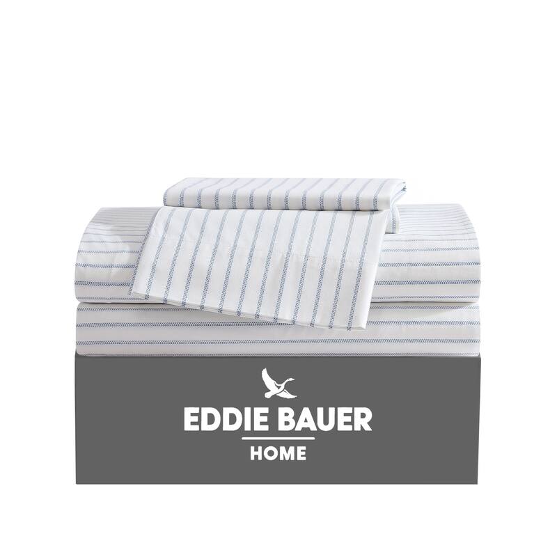 Eddie Bauer Printed Cotton Percale Deep Pocket Sheet Set - Queen - Essential Stripe