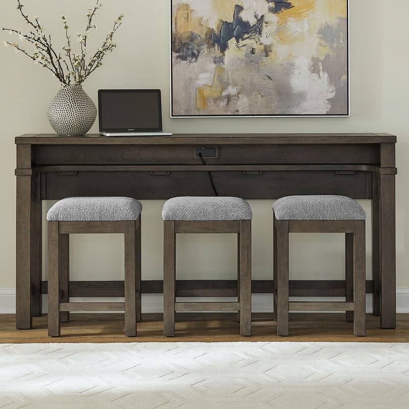 Liberty Furniture Cascade Falls Console Bar Table, Upholstered Console Stools - Console Bar Table, 3 Uph. Stools
