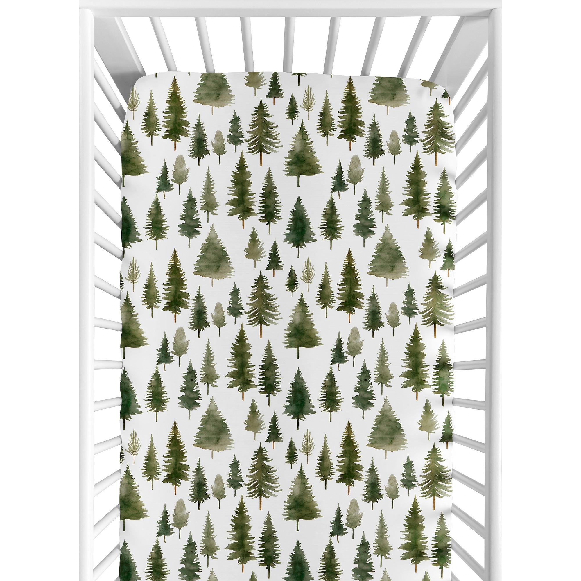 Sweet Jojo Designs Sage Green Woodland Boy Girl Gender Neutral Unisex Fitted Crib Sheet Forest Themed Pine Tree Watercolor Woods