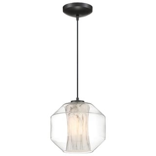 Access Lighting I-Biza - LED Round Pendant - Black Finish - White Marble Glass - Replaceable LED