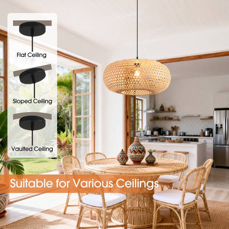 22" Nautical Woven Bamboo Lantern Pendant Light Chandelier for Island Kitchen