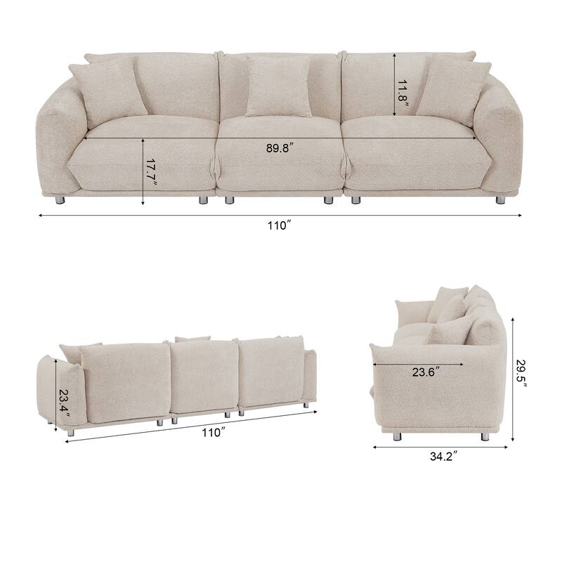 Camel Modern 111" Oversized 3-seater Sofa with Metal Legs and Solid Wood Frame for Living Room