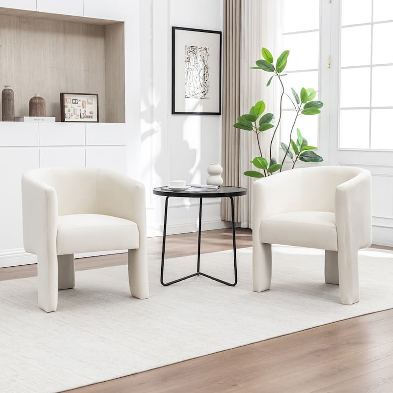 SEYNAR Modern Velvet Accent Chair, Upholstered Barrel Chair with Unique Solid Base for Living Room Soft Club Chair Set of 2