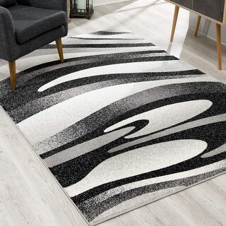 2' X 10' Black And Gray Abstract Marble Runner Rug - 3'6
