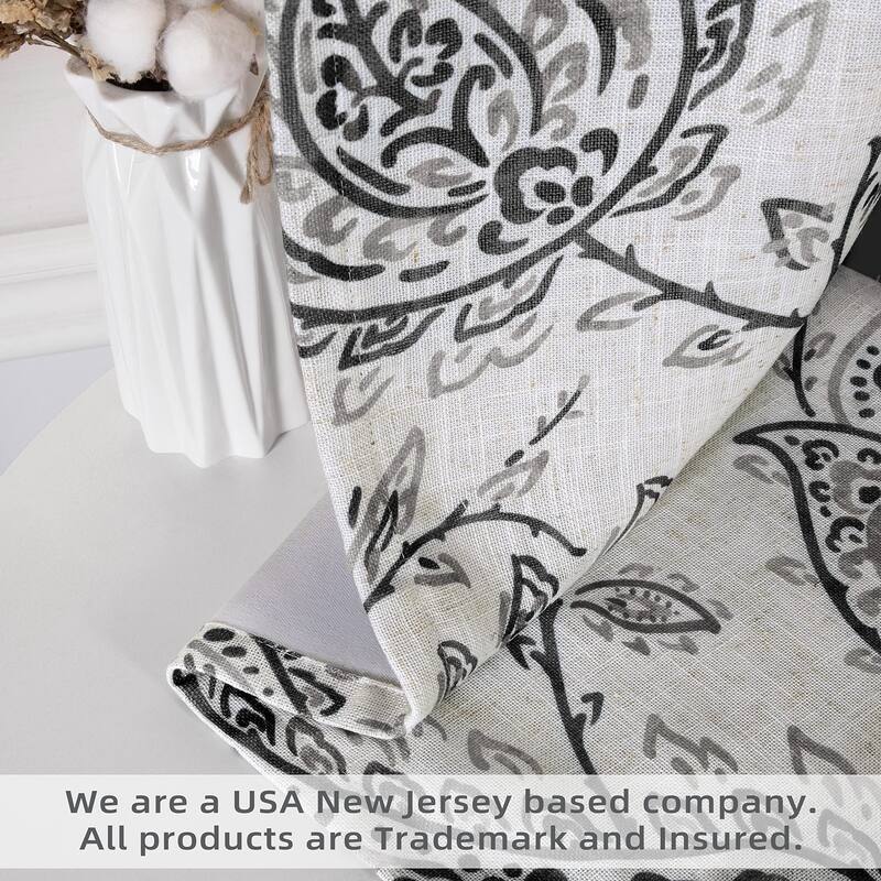 DriftAway Freda Jacobean Floral Linen Blend Lined Blackout Back Tabs Window Curtains
