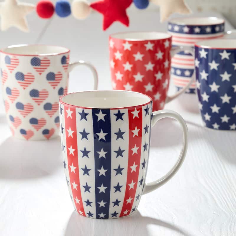 Certified International Patriotic Pad Print 14 oz. Mugs, Set of 6