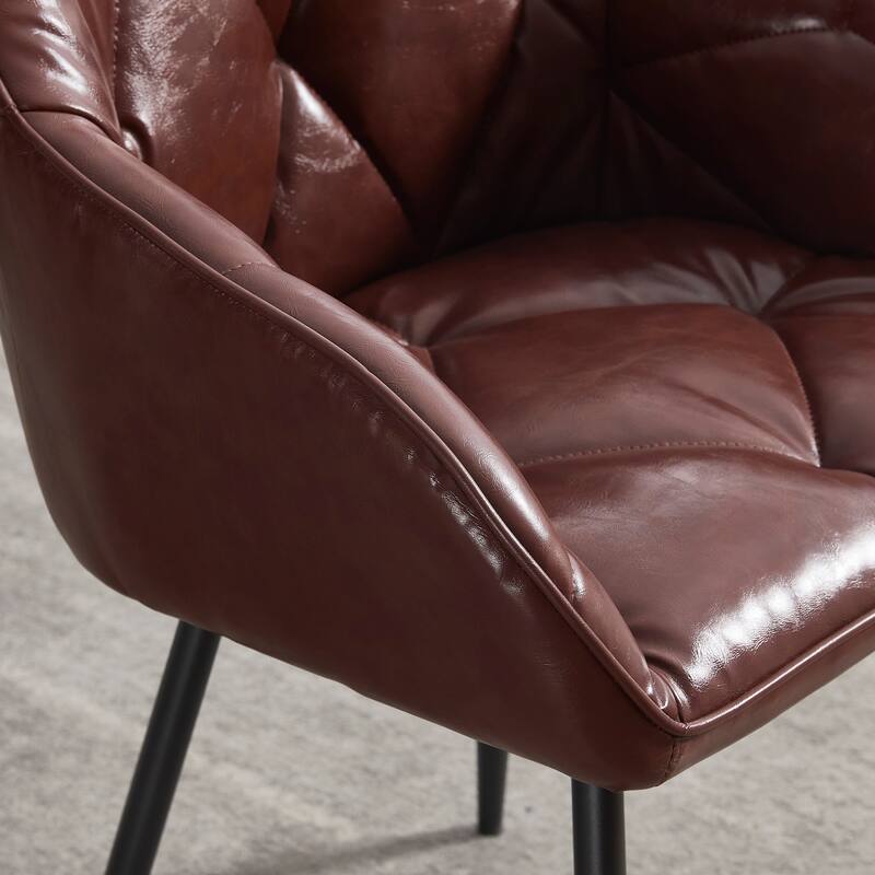 Dining Chairs Set Of 2, Upholstered Kitchen Chairs With Comfortable Seat, Faux Leather Vintage Chairs With Armrests