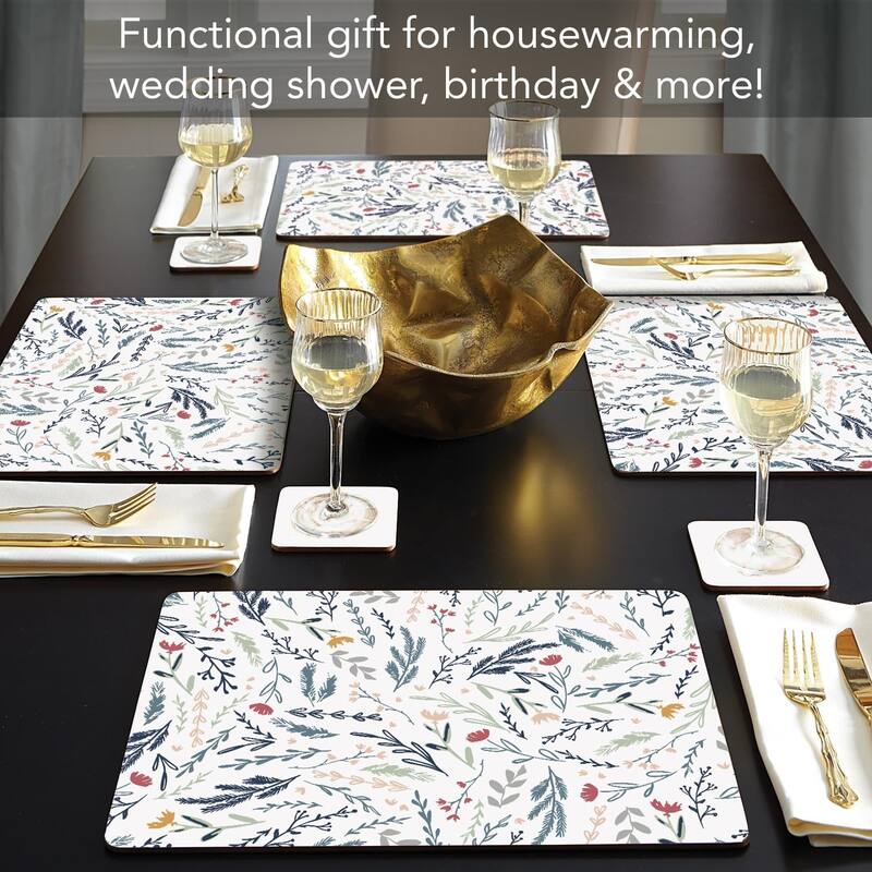Meadow Field Decorative Hardboard Placemats with Protective Cork Backing 4 Pack Heat Tolerant and Easily Wipes Clean