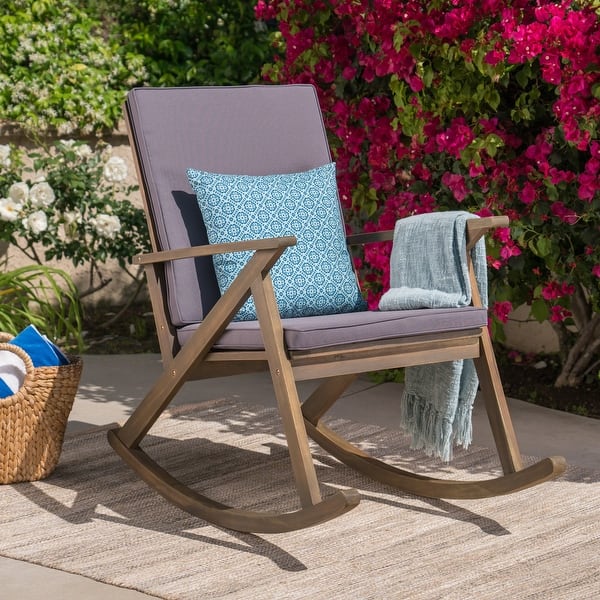 slide 2 of 10, Acacia Rocking Chair Outdoor Use, Durable Acacia Wood, Water-Resistant Cushions, for Garden, Lawn, Backyard, Pool Grey