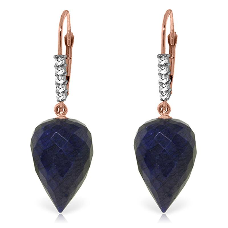 25.95 Carat 14K Solid Gold Drop Briolette Sapphire Diamond Earrings - Rose