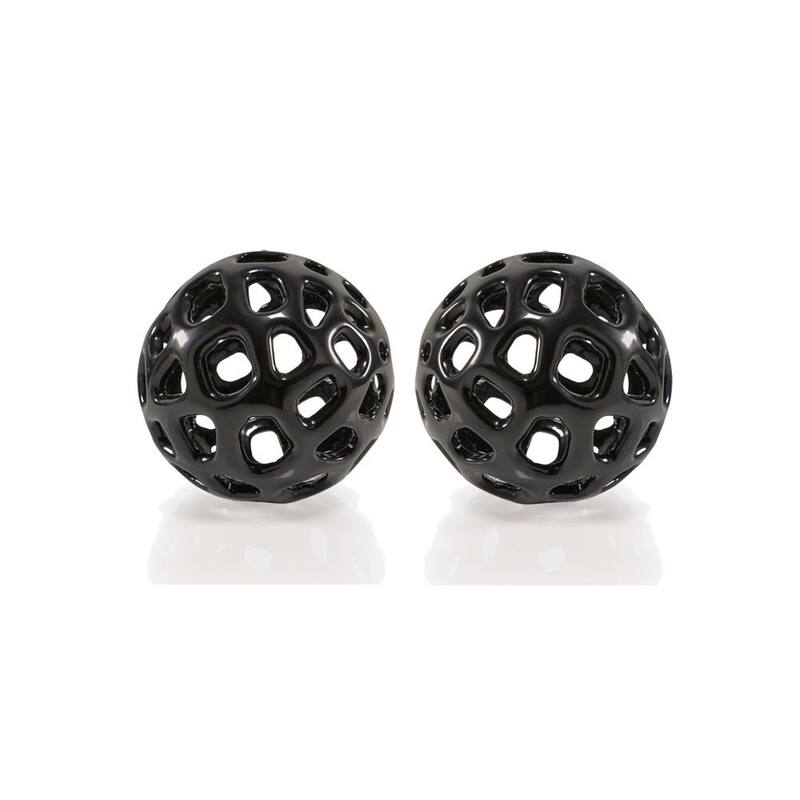 HomeRoots Set of Two Black Aluminum Hand Painted Decorative Orbs - 4.00 in. x 4.00 in. x 4.00 in.