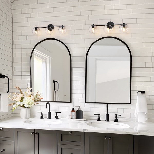 Modern 3 Light Black Bathroom Vanity Lights Linear Fixtures with Clear Triple globe Glass Shades Wall Sconces for Bathroom 24.5 L x 7.5 W x 8 H