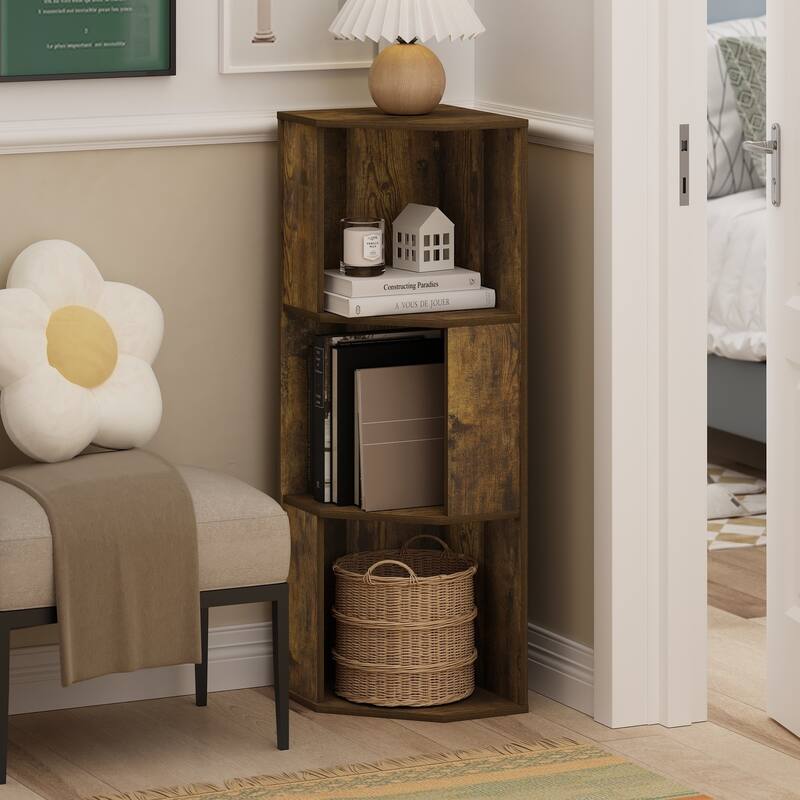36.6 in. Tall Pine Wood 3-Shelf Bookcase