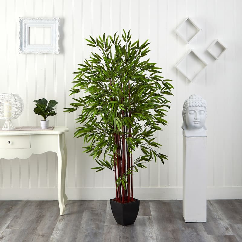 Bamboo Silk Tree 6ft Tall with Planter - Tropical Indoor Plant Decor for Home Office - 6ft.