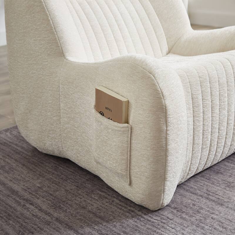 White Chenille Bean Bag Chair for Adults with Armrests (35x40x30 inches)