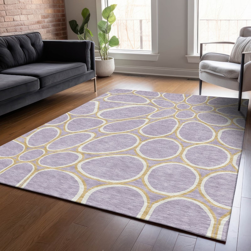 Machine Washable Indoor/ Outdoor Modern Bubbles Chantille Rug - Lavender - 10' x 14'