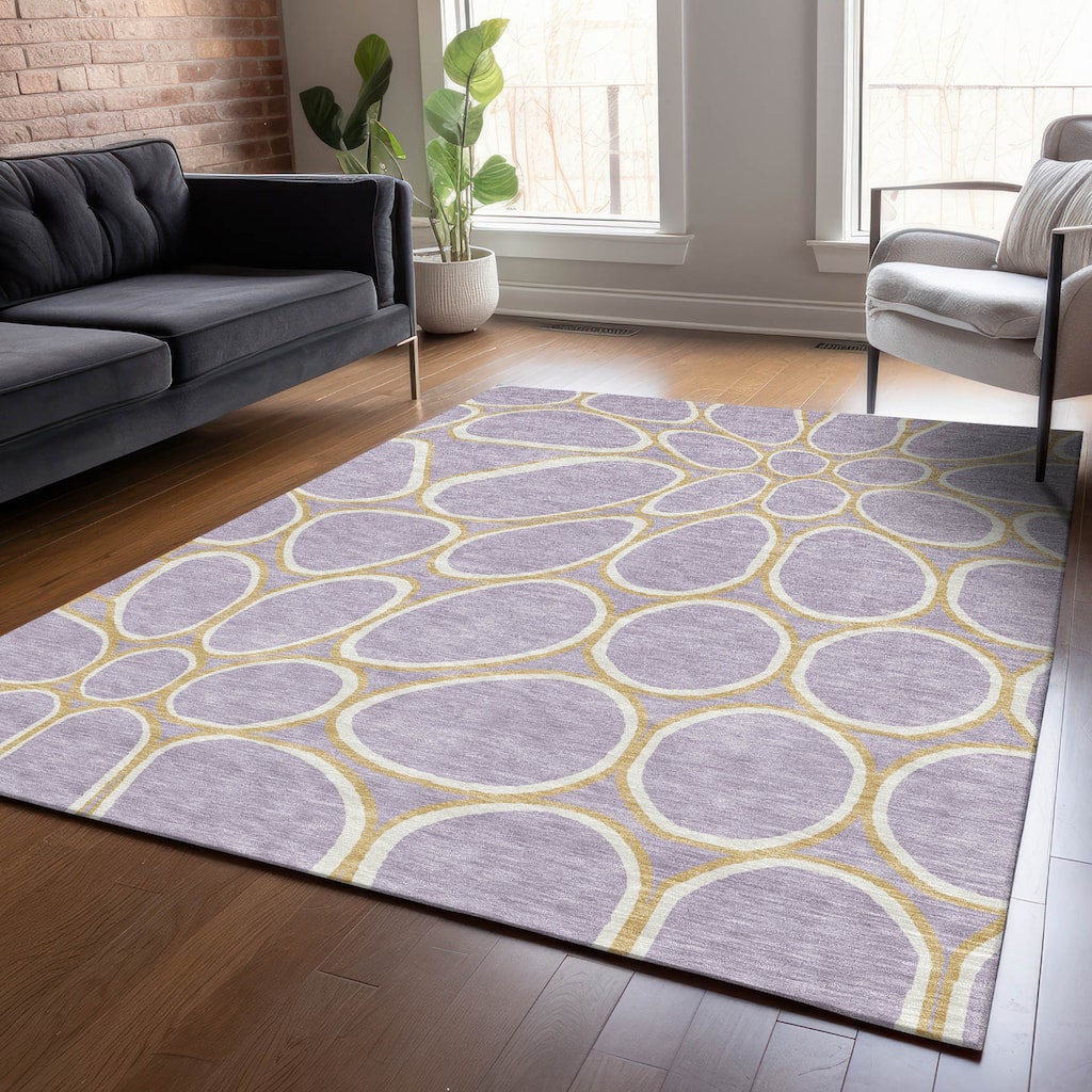 Machine Washable Indoor/ Outdoor Modern Bubbles Chantille Rug