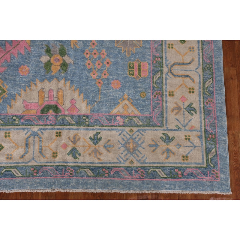 Hand Knotted Oriental 100% Wool Carpet Transitional All-Over Navy Blue & Blues Oushak Area Rug - 17' 10'' X 7' 2''