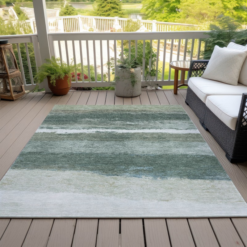 Machine Washable Indoor/Outdoor Watercolor Ombre Chantille Rug - Aloe - 3' x 5'