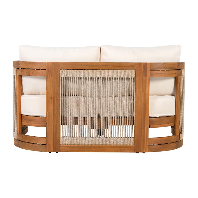 Christopher Knight Home - Outdoor 8-Piece Acacia Wood Patio Conversation Set with Rope Weave and Slatted Coffee Tables
