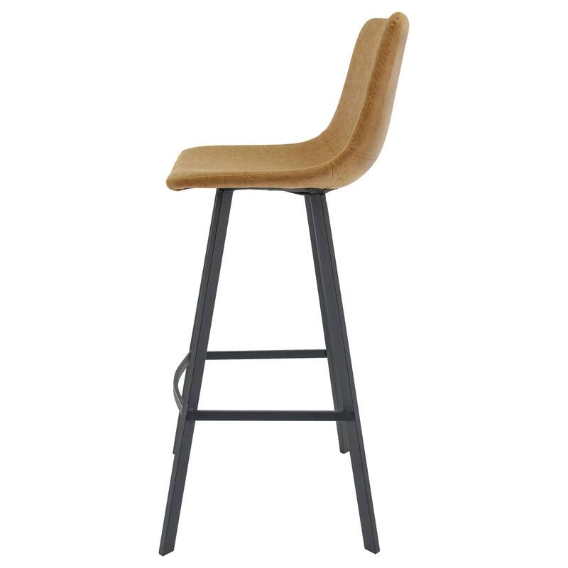 Elland Modern Upholstered Leather Bar Stool with Stainless Steel Legs, Curve Padded Seat, Built-in Footrest, and Plastic Glides