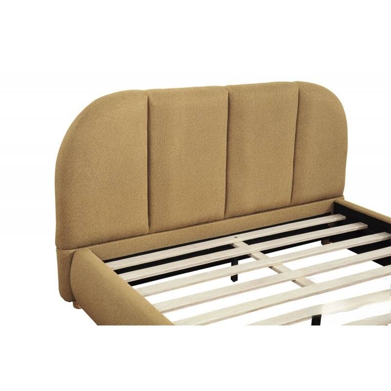 Soft Burlap Fabric Queen Platform Bed Frame, Golden Brown, Modern Design