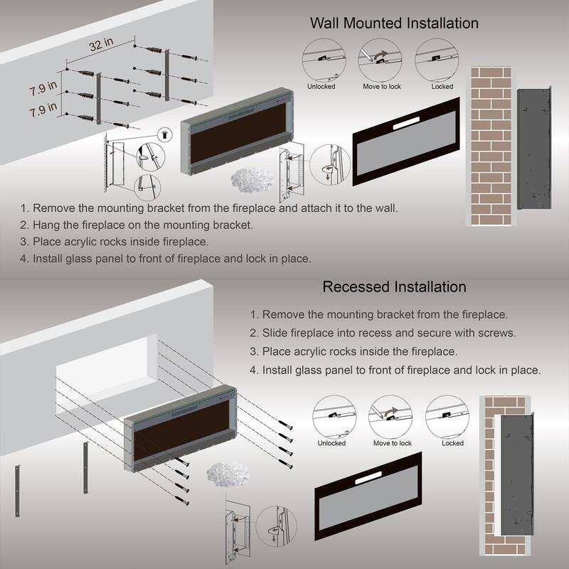 50/60 in. Smart WiFi-Enabled Wall Mount & Recessed Electric Fireplace Heaters in Black, 1400W/5000BTU