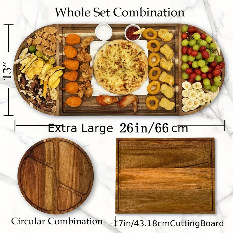 1PC Extra Large 26"X13" Magnetic Acacia Wood Charcuterie Board with Handles