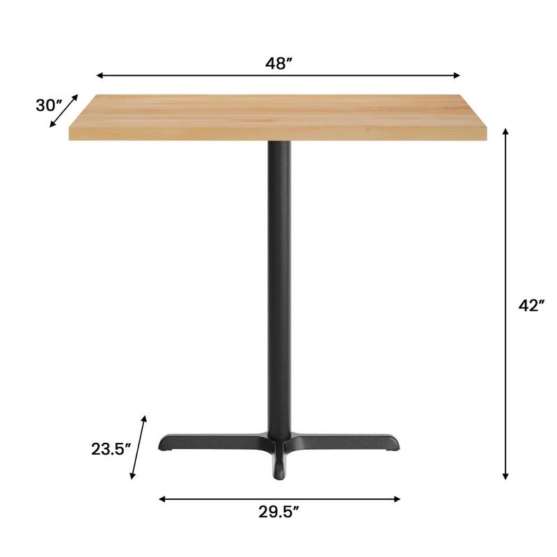 Rectangular Solid Wood Commercial Tabletop with 23.5" x 29.5" Bar Height X-Base - 30"W x 48"D x 42"H