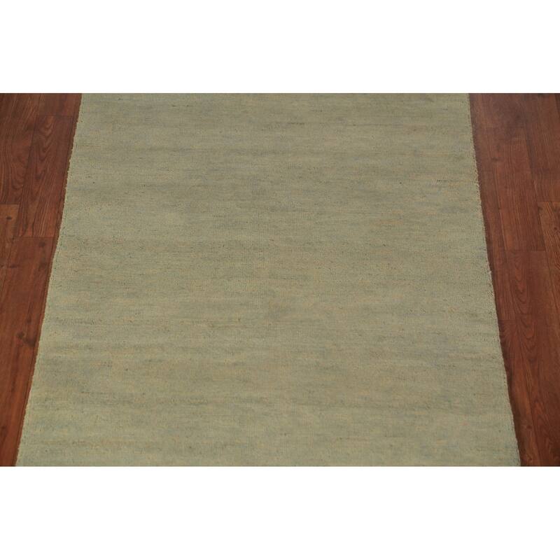 Light Green Modern Gabbeh Runner Rug Handmade Wool Carpet - 3'0" x 9'10"