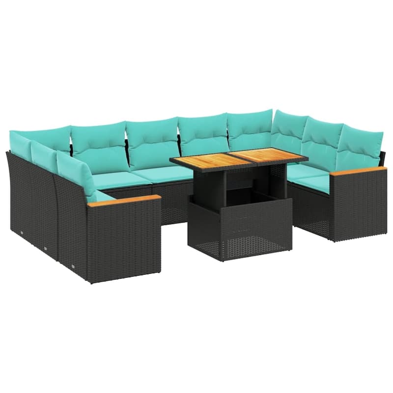 vidaXL Patio Sofa Set with Cushions Outdoor Furniture 11 Piece Poly Rattan - 24.4 x 24.4 x 27.2