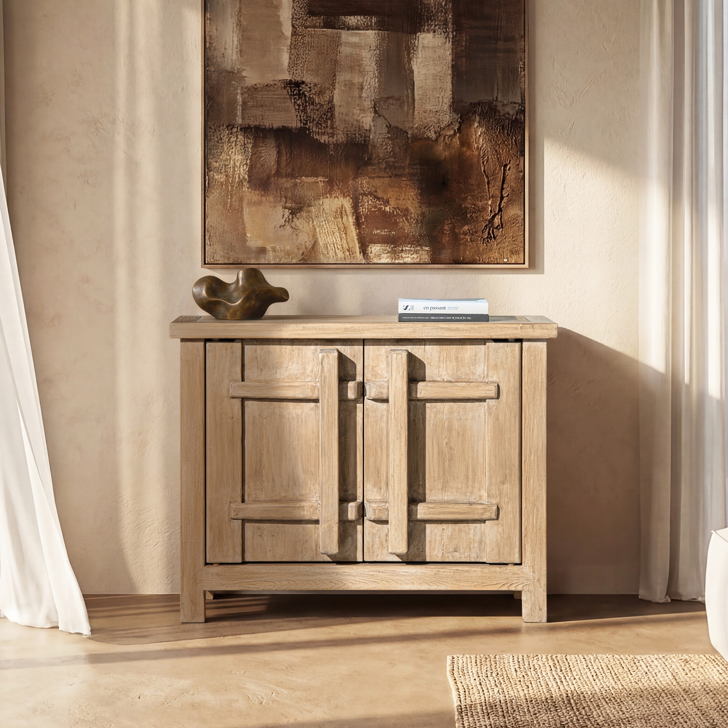 Jennifer Taylor Home Rowan 48" Solid Reclaimed Elm 2-Door Crossbar Accent Storage Cabinet