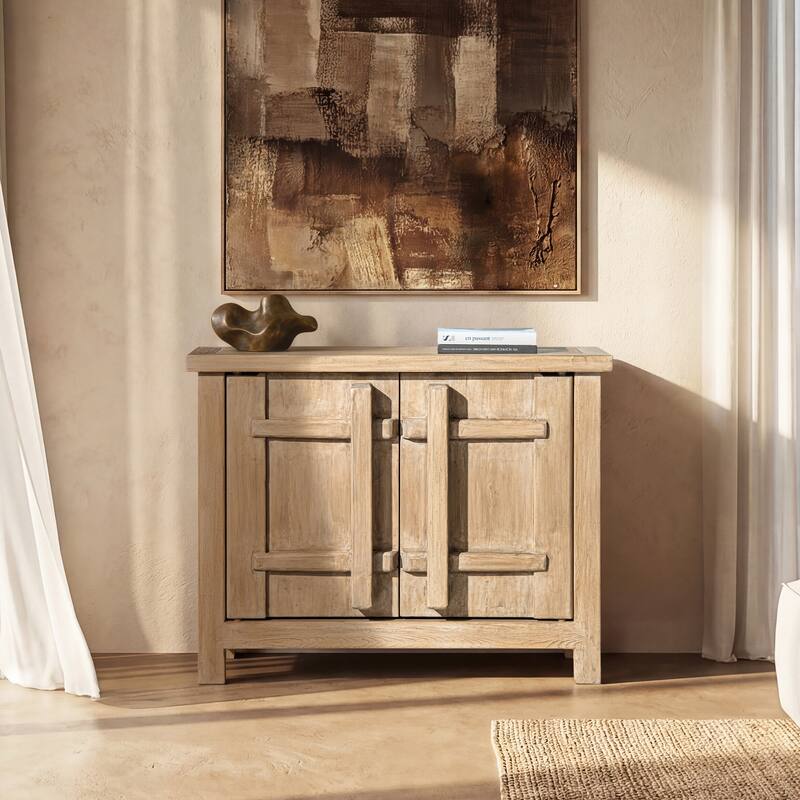 Jennifer Taylor Home Rowan 48" Solid Reclaimed Elm 2-Door Crossbar Accent Storage Cabinet