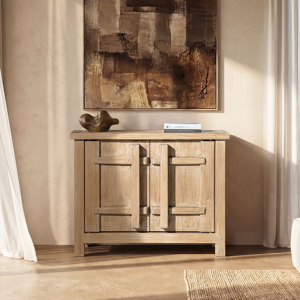 Jennifer Taylor Home Rowan 48" Solid Reclaimed Elm 2-Door Crossbar Accent Storage Cabinet