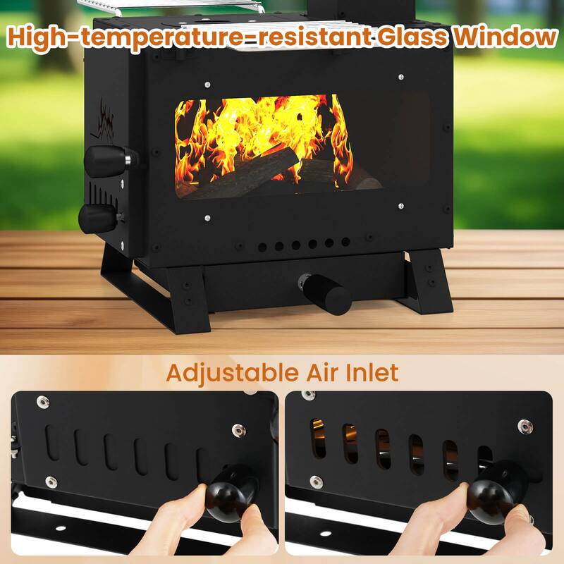 Costway Wood Burning Stove with Heat Resistant Glass Window, Grill - See Details