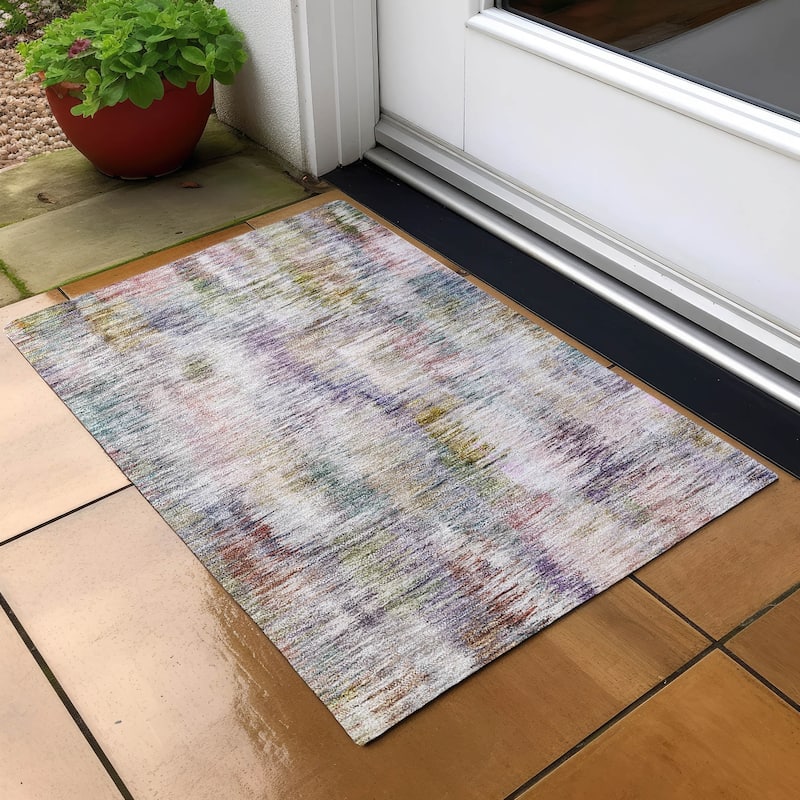 Machine Washable Indoor/ Outdoor Chantille Solid Abstract Rug - Plum - 1'8" x 2'6"